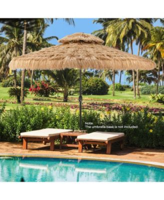 10 ft Hawaiian Style Solar Lighted Thatched Tiki Patio Umbrella