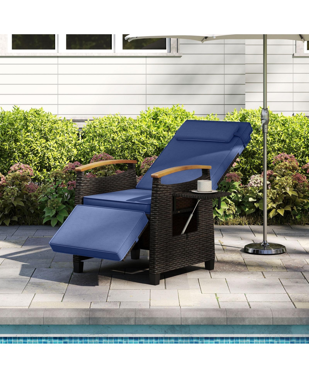 Gymax 2PCS Patio Rattan Lounge Chair Pe Wicker Recliner Chair w/ Adjustable Backrest & Footrest