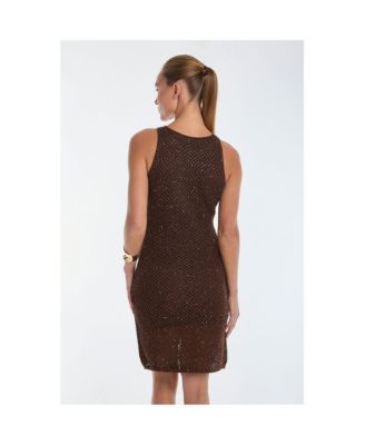 Womens Seraphina Sequin Crochet Dress - Espresso