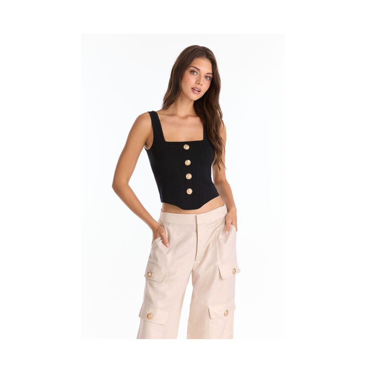 Women's Venus Button Top - White - Black