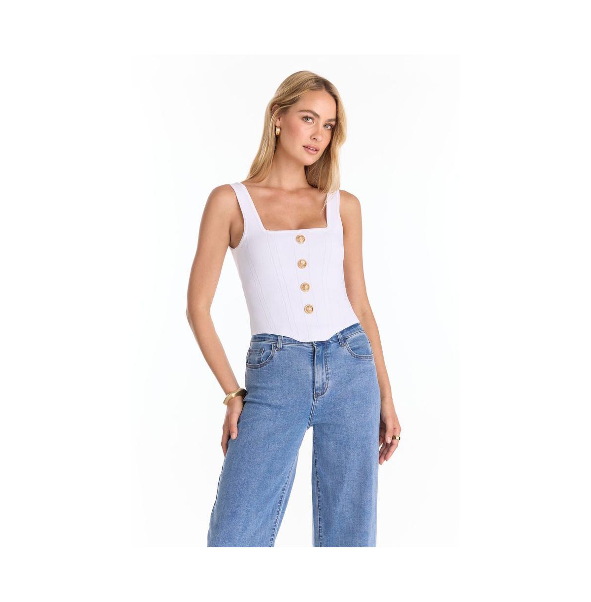 Women's Venus Button Top - White - Black