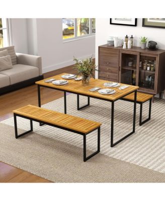 2PCS 51'' Wooden Outdoor Bench Patio Dining Bench w/Acacia Wood Seat