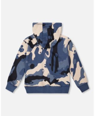 Toddler Boys Hooded Fleece Sweatshirt with Crossbody Bag Blue Camouflage - Toddler|Child