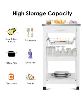 Kitchen Island Cart with Stainless Steel Tabletop and Basket