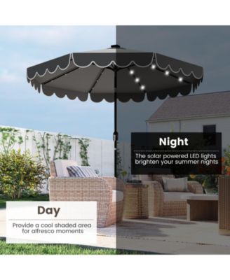 9.3 FT Solar Patio Umbrella w/ 32 LED Lights & Vented Top & Ruffles