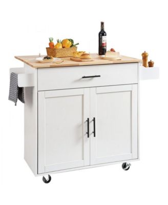 Kitchen Cart with Wood Top, Storage Cabinet, Drop Leaf, and Rolling Wheels