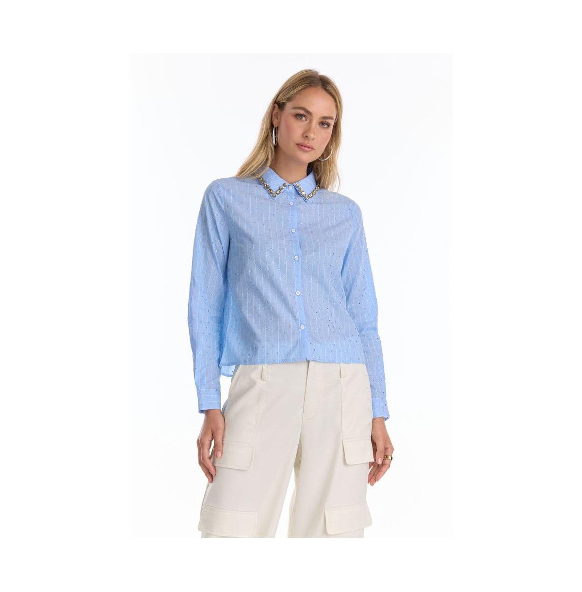 Women's Josefina Crystal Button Up - Blue Stripe - Blue stripe