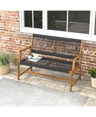 Patio 2-Person Acacia Wood Bench All-Weather Rope Woven Outdoor Garden