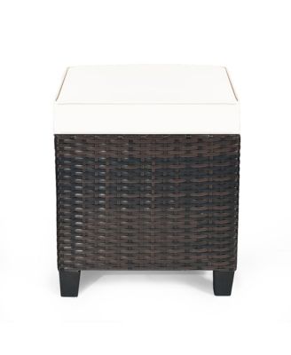 2PCS Patio Rattan Ottoman Cushioned Seat