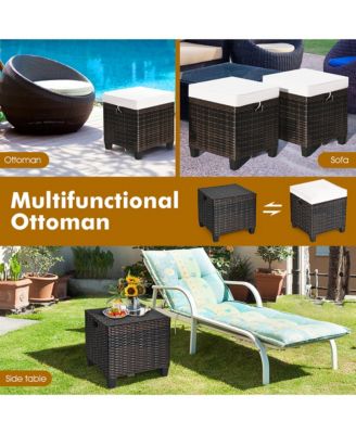 2PCS Patio Rattan Ottoman Cushioned Seat