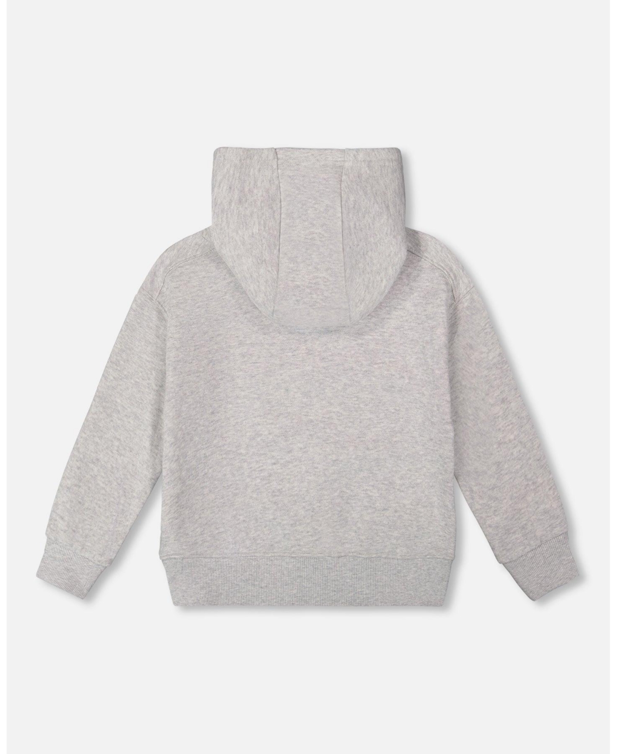 Deux par Boy Pullover Fleece Hooded Sweatshirt Light Heather Gray