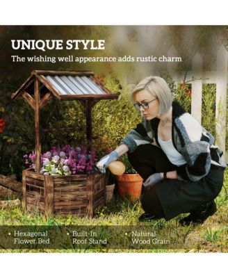 Wooden Wishing Well Planter with Galvanized Canopy, Light 25.6" W x 22.4" D x 45.7" H