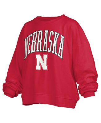Women's Scarlet Nebraska Huskers Janise Arch Over Logo Waist Length Oversized Pullover Sweatshirt