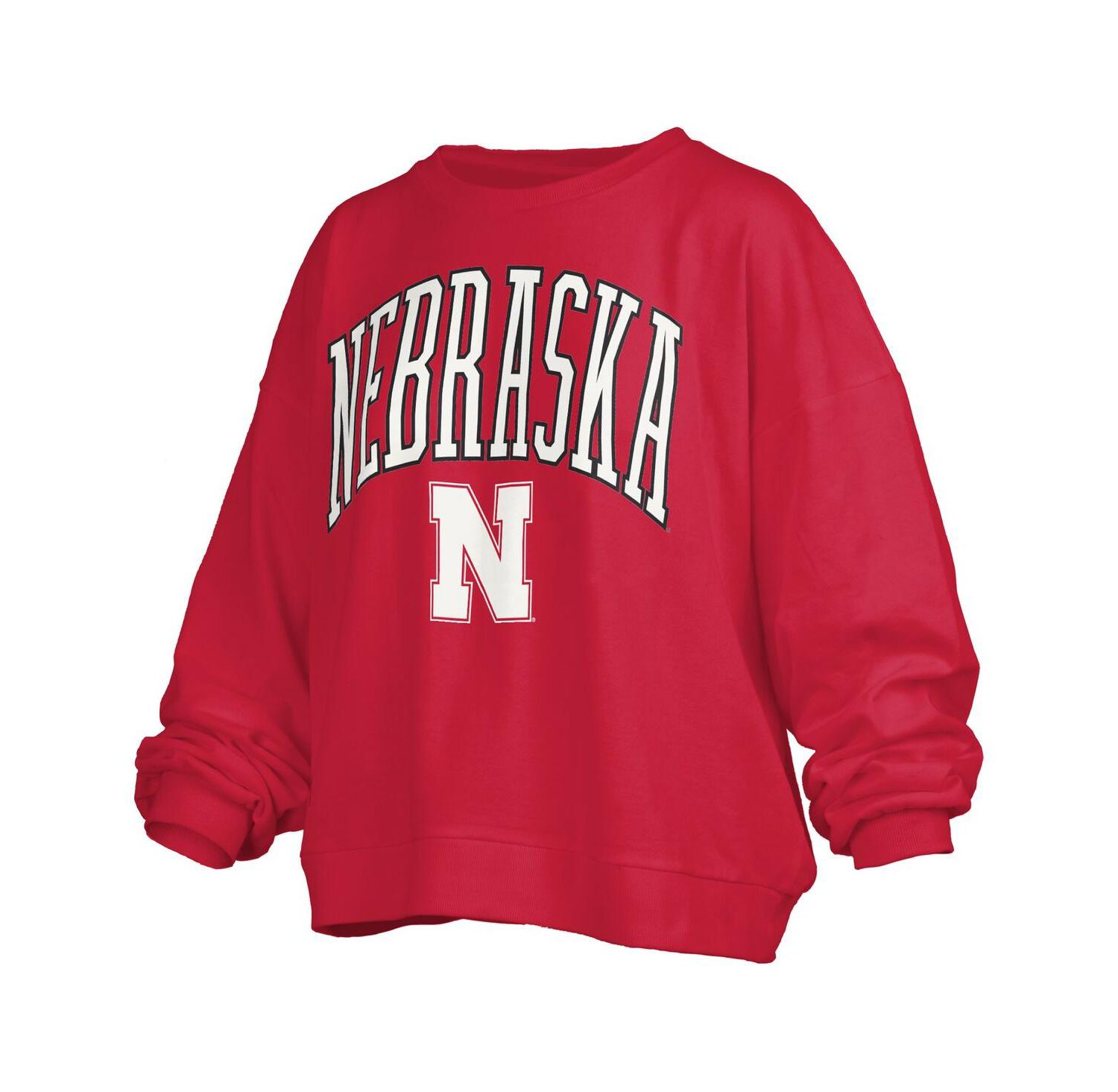 Women's Scarlet Nebraska Huskers Janise Arch Over Logo Waist Length Oversized Pullover Sweatshirt