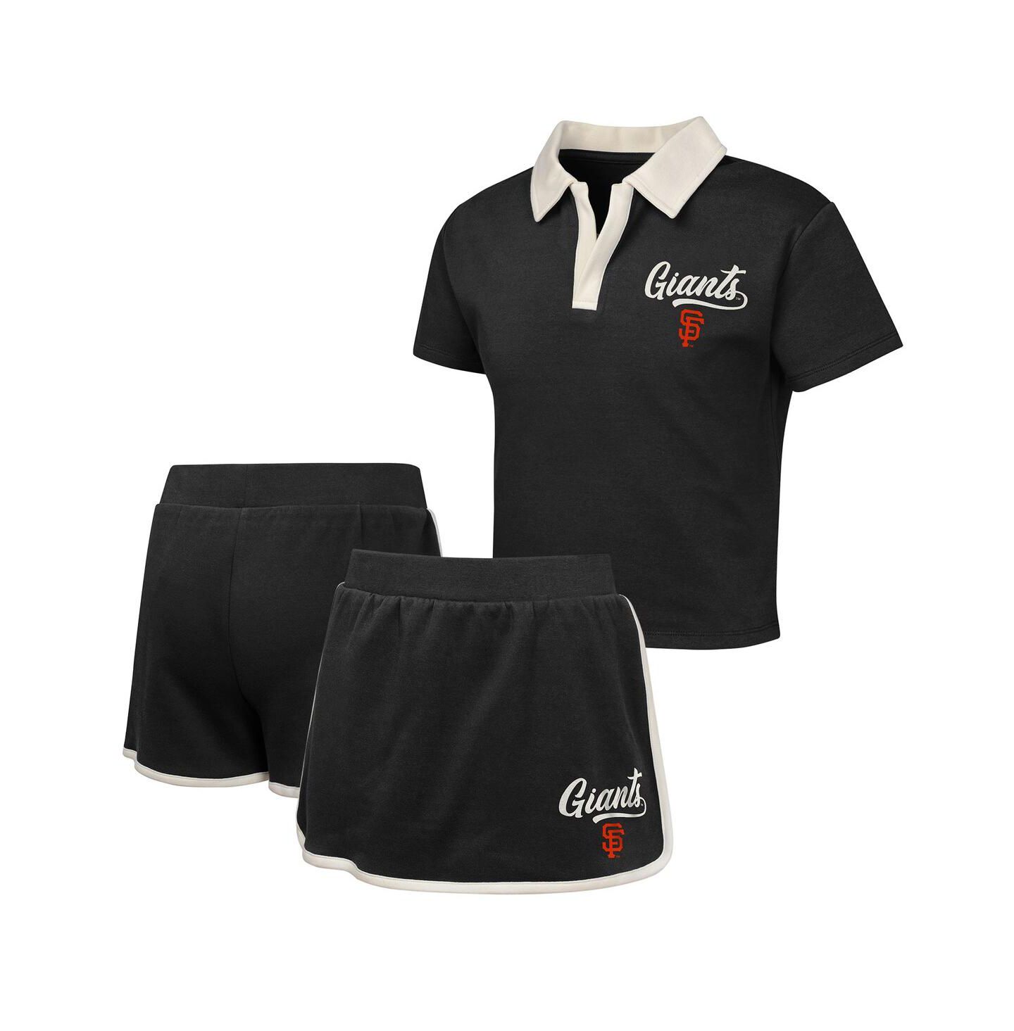 Детский комплект Outerstuff Big Girls 2-Piece Black San Francisco Giants Base Trainer Johnny Polo Shirt and Skort Set — фото 1