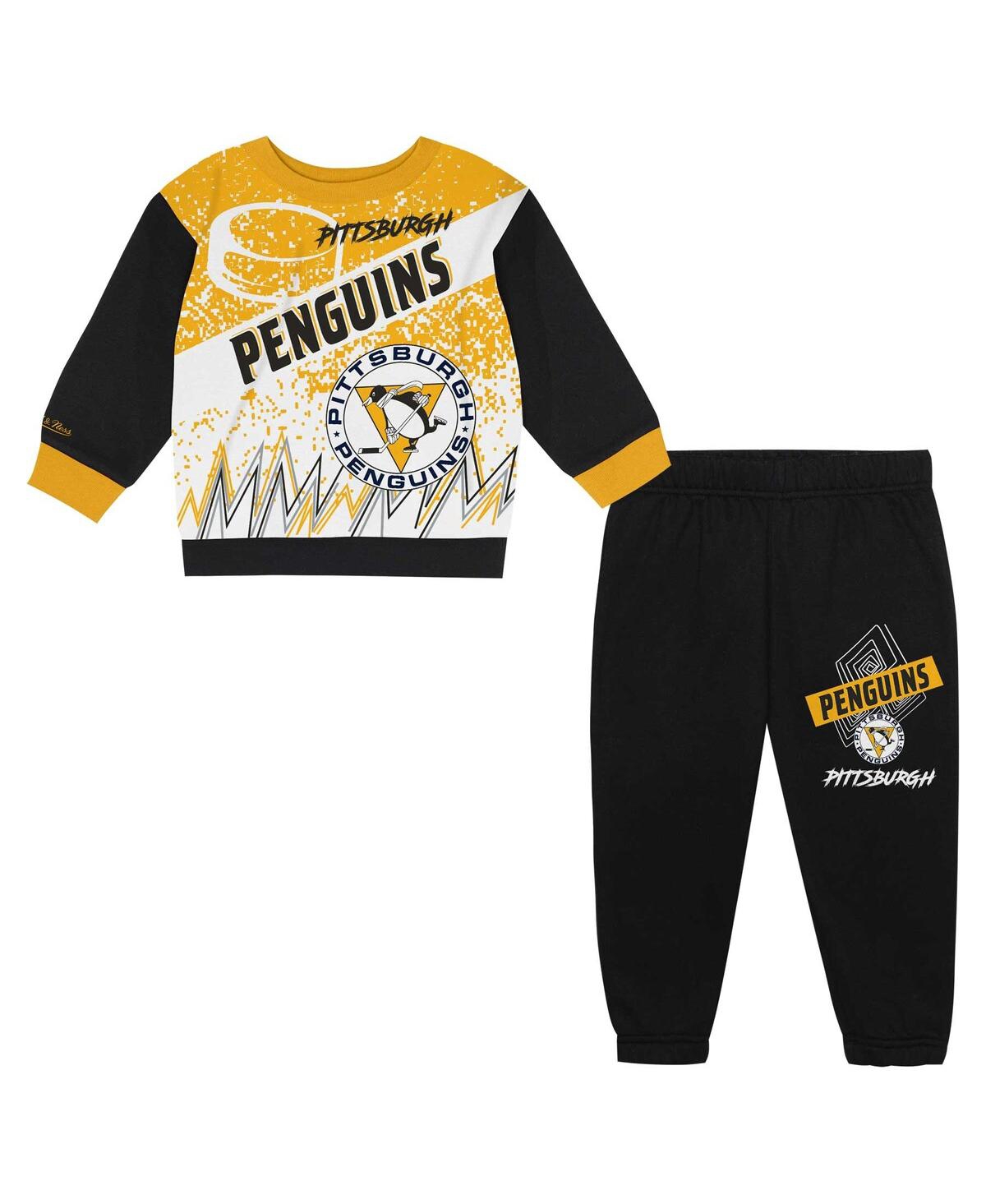 Mitchell & Ness Toddler 2-piece Pittsburgh Penguins Oversized Block Buster Fleece Sweatshirt And Pants Set In Black