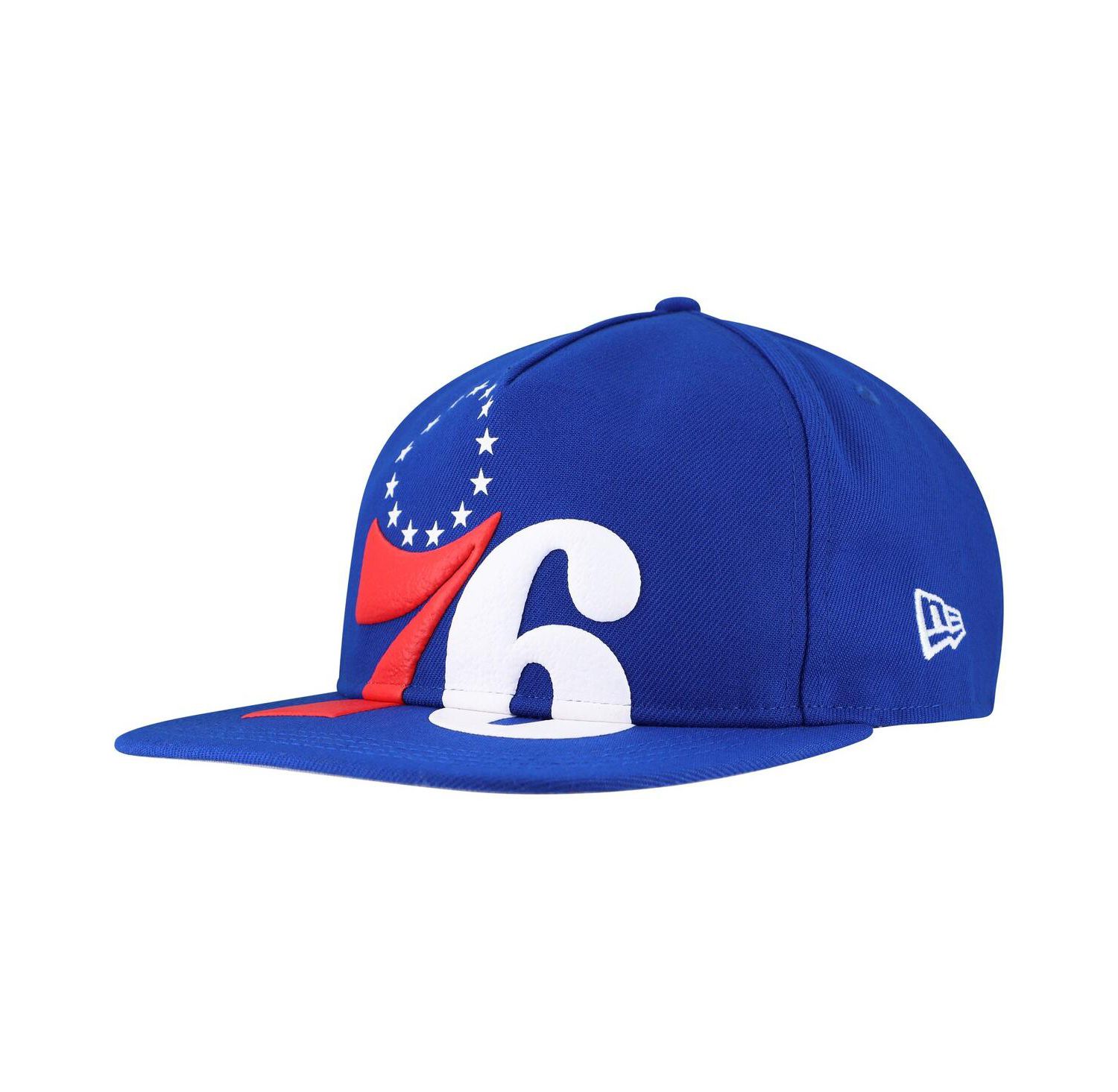 Men's Royal Philadelphia 76ers Oversized Puff Print Logo Golfer Snapback Hat