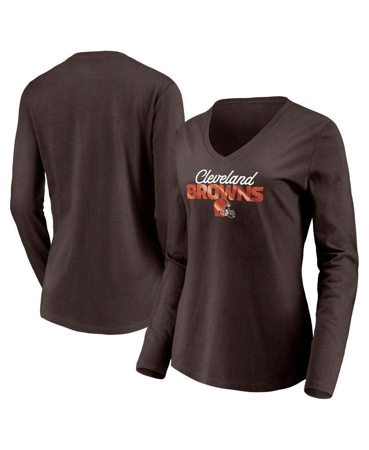 Women's Brown Cleveland Browns Highly Valued Long Sleeve V-Neck T-Shirt - Brown