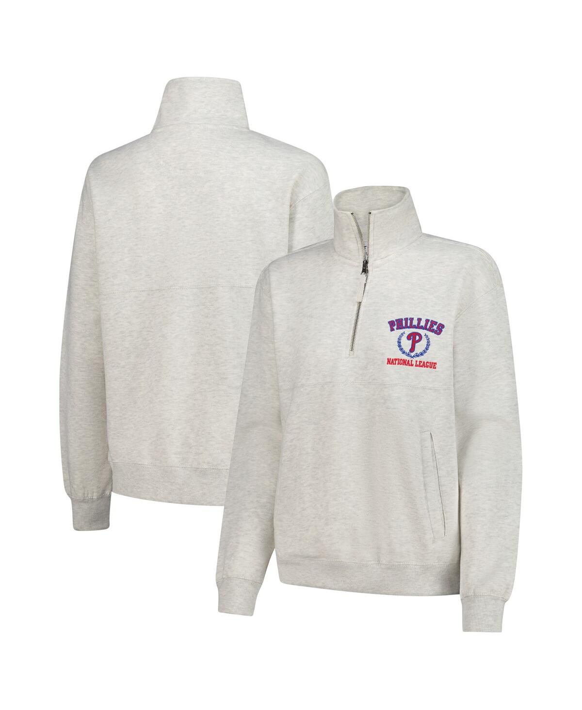 Women's Oatmeal Philadelphia Phillies Quarter-Zip Fleece Pullover Sweatshirt - Oatmeal