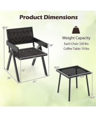 3 Pieces Patio Wicker Bistro Set with Quick-Drying Foam