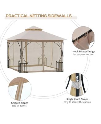 10'x10' Garden Gazebo, Patio Party Shelter, 2 Tier Roof,