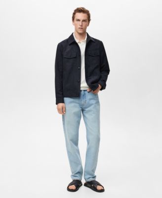 Men's Suede Leather-Effect Overshirt