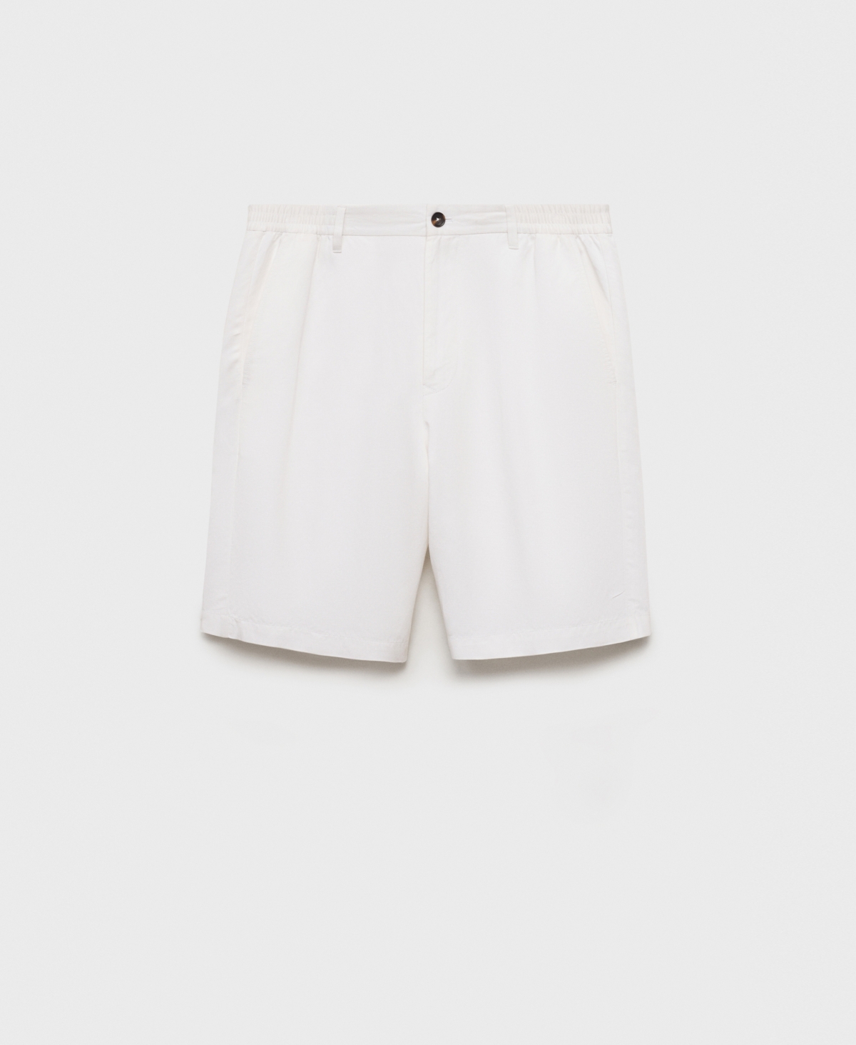 Mango Men's Elastic Waist Linen 9" Bermuda Shorts In White