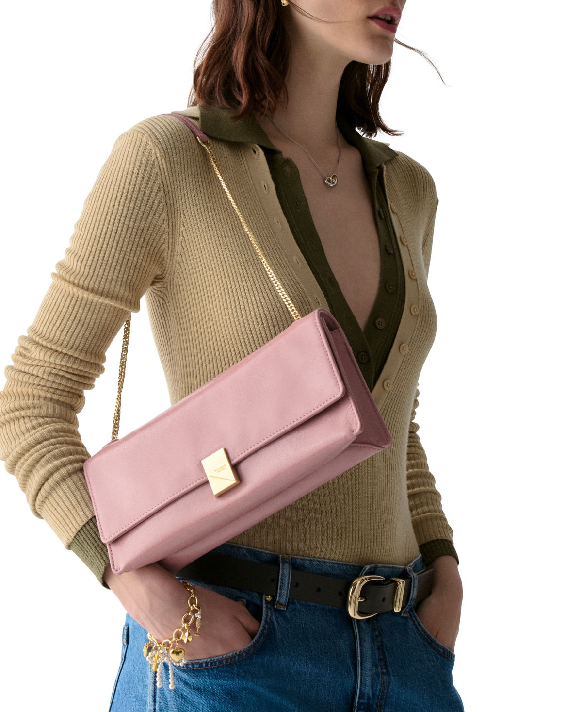 Kate Spade Deco Glazed Leather Soft Shoulder Bag In Pink