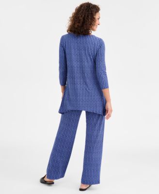 Jm Collection Womens Emma Printed 3 4 Sleeve Swing Tunic Emma Printed Wide Leg Pants Macys Exclusive In Blue