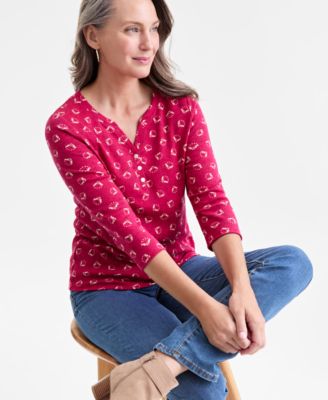 Style & Co - Women's Printed 3/4-Sleeve Henley Top