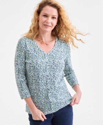 Style & Co - Women's Floral-Print V-Neck 3/4-Sleeve Top