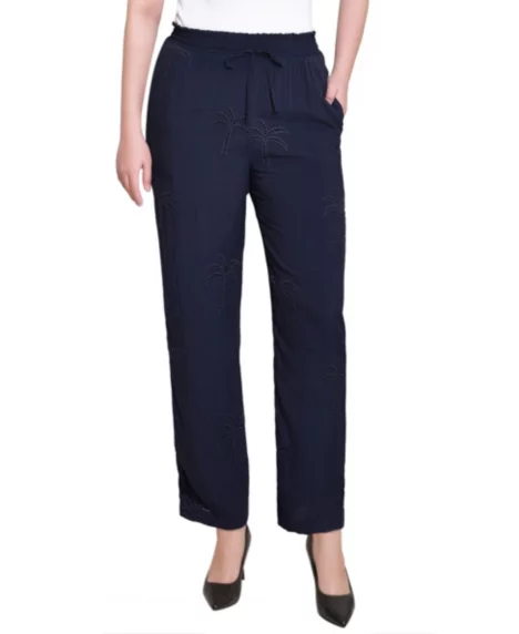 Petite Pull On Pants with Embroidery - Navy