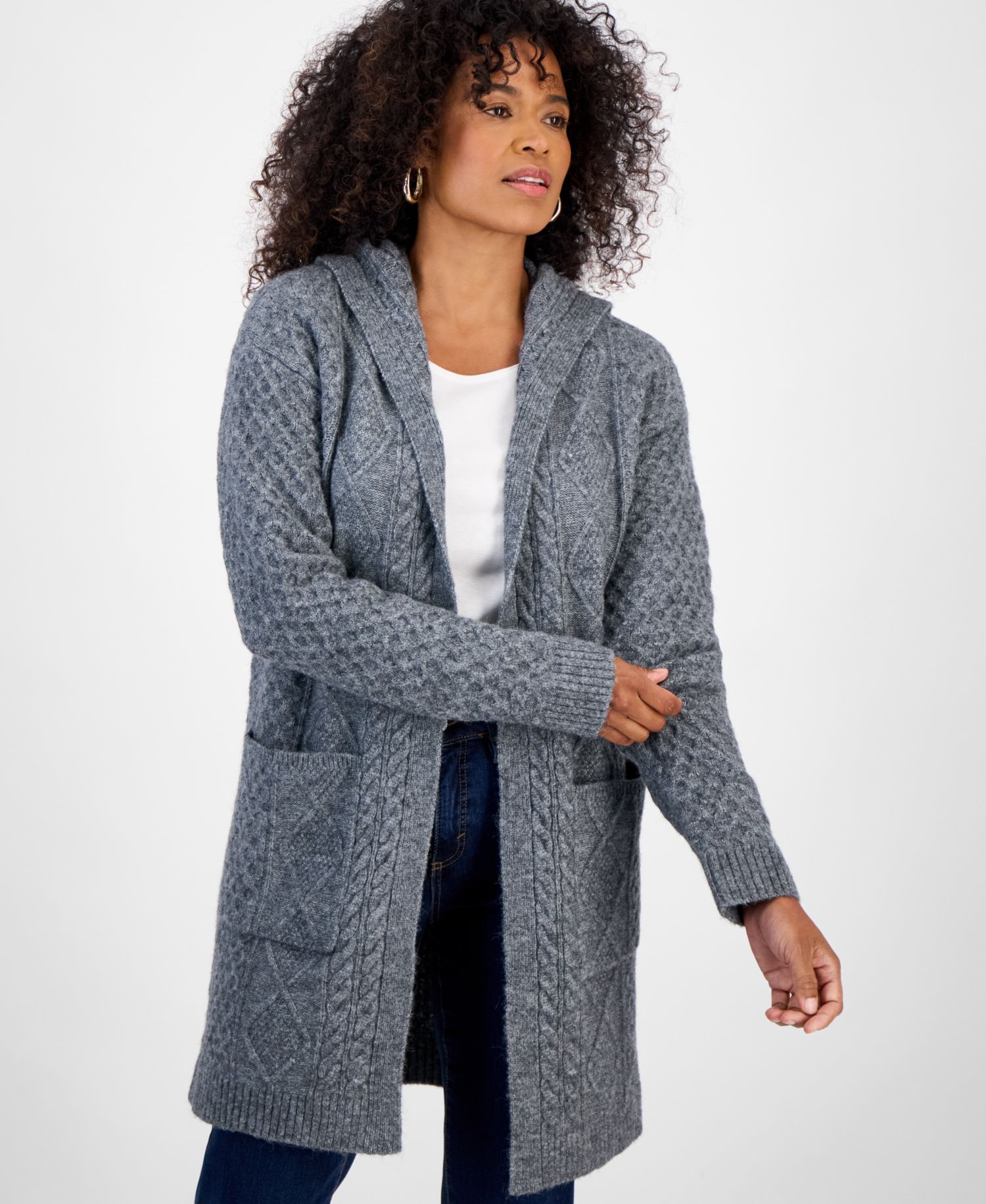 Women's Chunky Cable-Knit Hoodie Cardigan