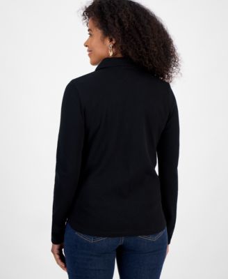 Petite Collared Long-Sleeve Thermal Top