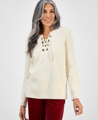 Style & Co - Women's Lace-Up Long-Sleeve Sweater