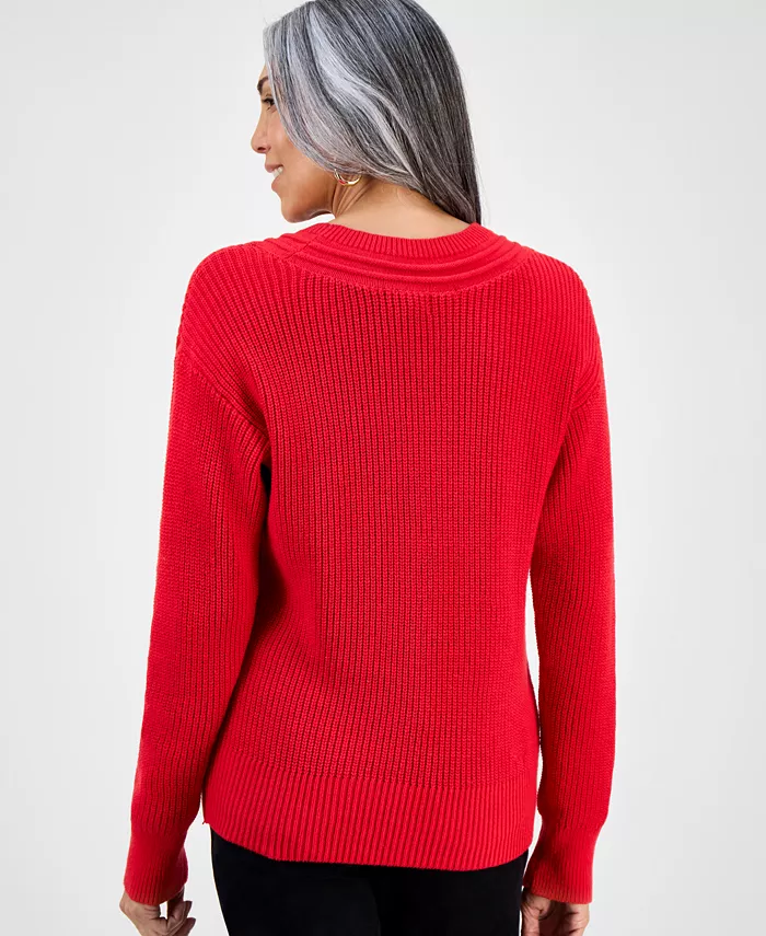 Petite Textured Stitch V-Neck Sweater - thumbnail 6