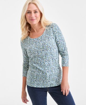Style & Co - Women's Floral-Print Scoop-Neck Long-Sleeve Top