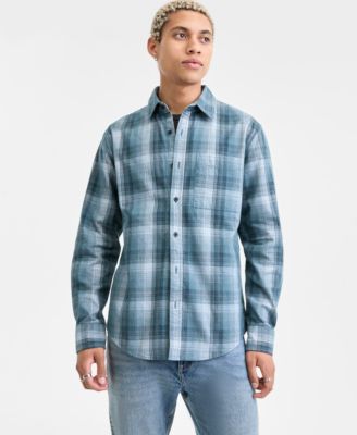 Sun + Stone - Men's Long-Sleeve Cotton Plaid Corduroy Shirt