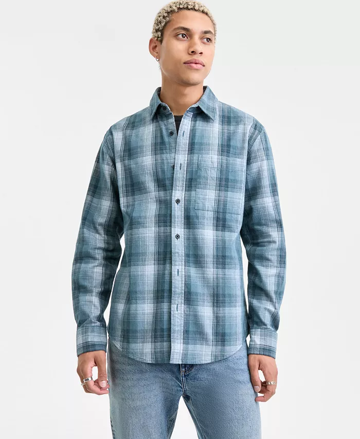 Men's Long-Sleeve Cotton Plaid Corduroy Shirt