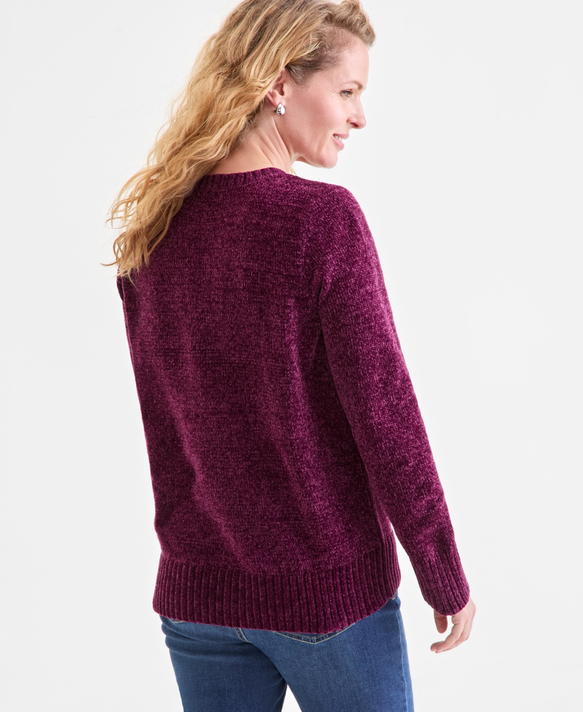 Style & Co Women's Crewneck Chenille Long-sleeve Sweater, Created For Macy's In Burgundy