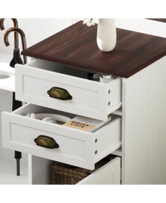 White multifunctional hall tree with mirror and hooks