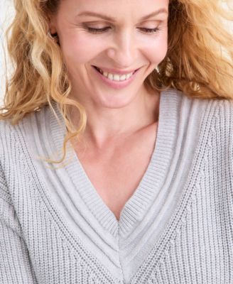 Petite Textured Stitch V-Neck Sweater, Macy's Exclusive