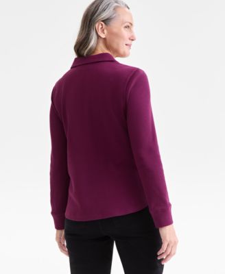 Women's Waffle-Knit Long-Sleeve Polo Top, Macy's Exclusive