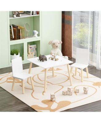 Kids Table and 2 Chairs Set, 3 Pieces Toddler Table and Chair Set, Wooden Activity Play Table Set (White)
