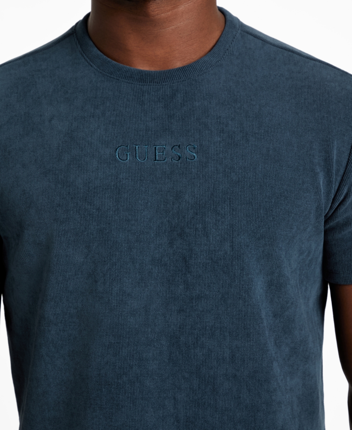Guess Men's Regular-fit Ribbed-knit Embroidered Logo Graphic T-shirt In Blue