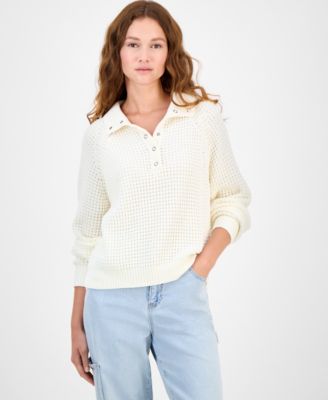 Juniors' Snap-Front Chenille Long-Sleeve Sweater 