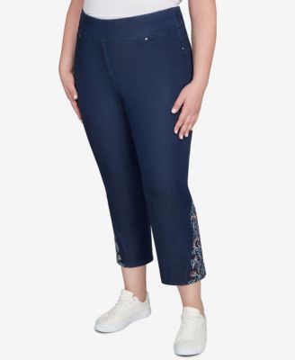 Plus Size Super Soft Stretch Denim Embroidered Ankle Jeans