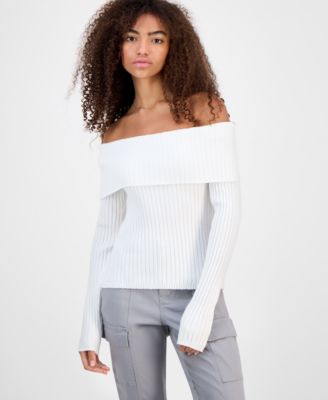 Madden Girl - Juniors' Off-The-Shoulder Rib-Knit Sweater