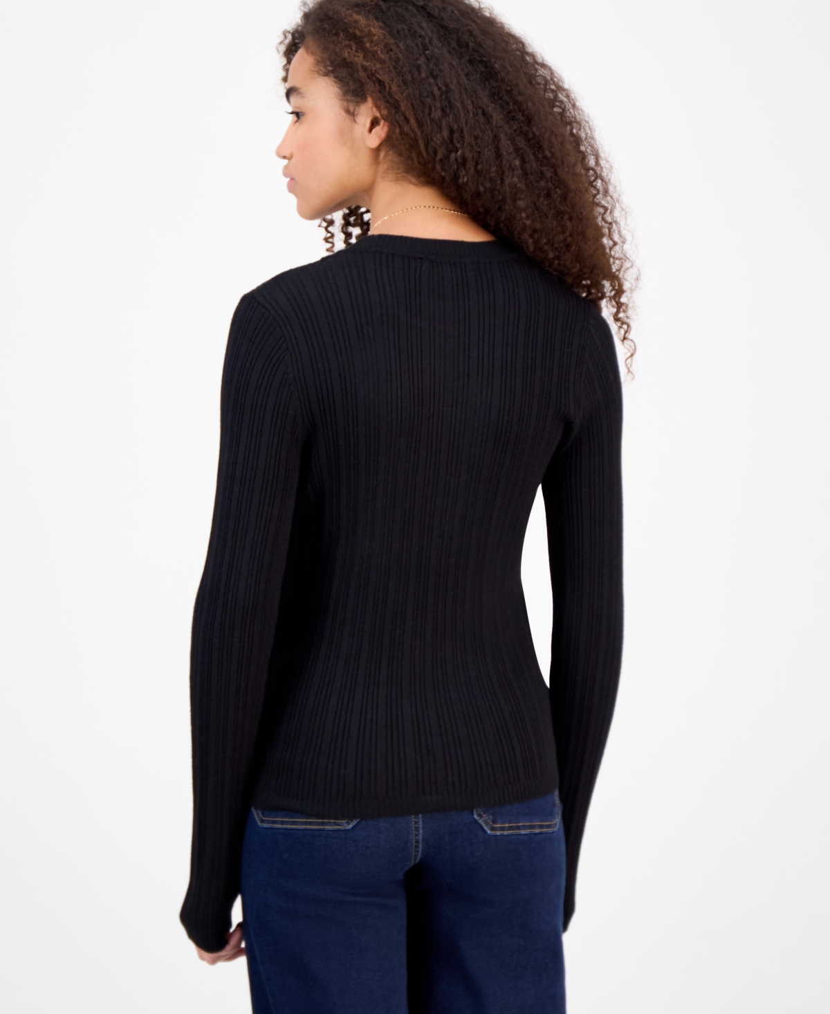 Hooked Up By Iot Juniors' Crewneck Long-sleeve Sweater In Black