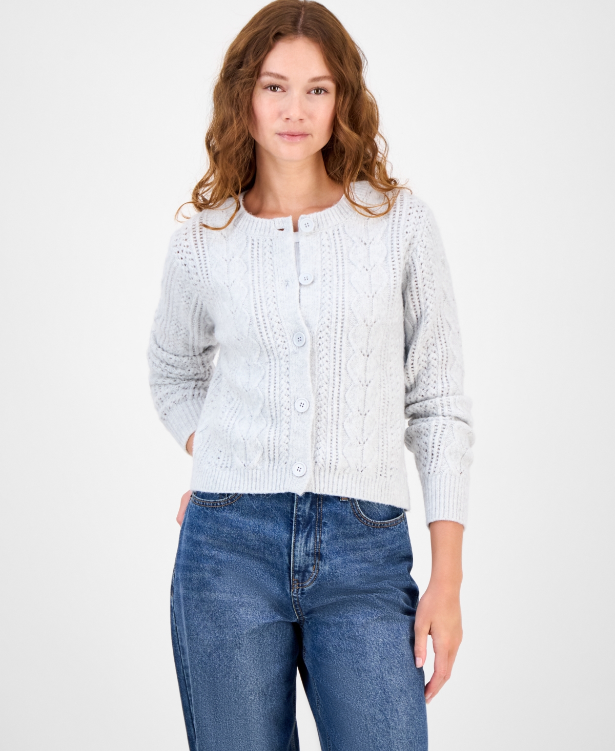 Hippie Rose Juniors' Cable-Knit Button-Front Lady Cardigan